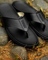 Black cowhide sandals, leather sandals for men. photo