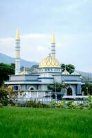 Indonesian Islamic mosque located among rice fields. photo
