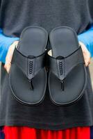 Black cowhide sandals, leather sandals for men. photo