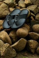 Black cowhide sandals, leather sandals for men. photo