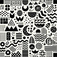 Black shapes seamless vector border. Cute abstract hand drawn geometric shapes collage repeating horizontal pattern monochrome. Modern abstract art for decor, fabric trim, cards, ribbons