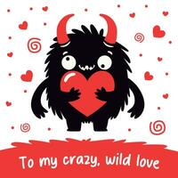 A crazy monster hugging a heart silhouette flat illustration vector