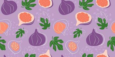 Seamless pattern with fig fruits. Abstract lush natural print. Vector graphics.