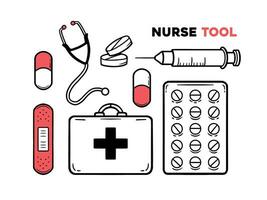 Nurse tools set hand drawn illustration vector