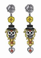 Jewelry design art vintage mix skull earrings design by hand drawing on paper. vector