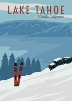 viaje esquí en lago tahoe póster Clásico vector ilustración diseño. nacional parque en Nevada California Clásico póster