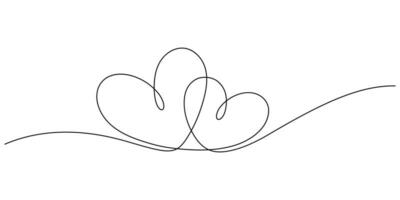 couple hearts continuous line drawing minimalist decorative vector