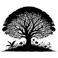 AI generated single tree black silhouette vector illustration