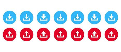 Download and upload icon set collection with shadow. Down and up arrow symbol vector