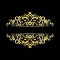 Vintage gold frame on a black background. Graphic design. Damask graphic ornament. vector