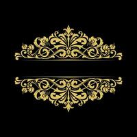 Vintage gold frame on a black background. Graphic design. Damask graphic ornament. vector