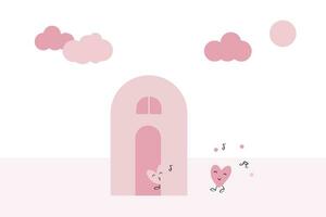 Valentine love theme with funny sweet heart cartoon background vector