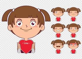 girl holding heart cartoon cute collection vector