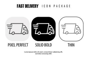 fast delivery, quick delivery outline icon in different style vector design pixel perfect