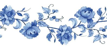 watercolor seamless border of blue flowers. vintage print, frame. vector