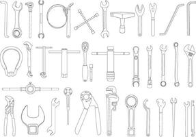 Hand drawn Kids drawing Cartoon Vector illustration Set Different Types Wrench icon Isolated on White Background