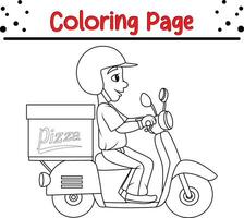 Coloring pages pizza delivery man riding scooter vector