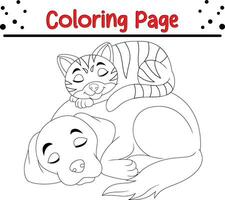 Coloring pages cat dog sleeping vector