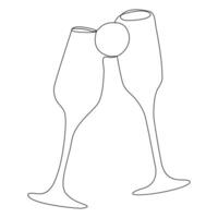 Continuous single line art drawing of wine glass outline beverage element vector illustration