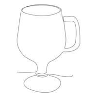 Continuous single line art drawing of wine glass outline beverage element vector illustration