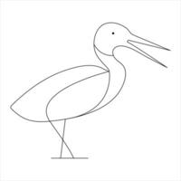 Standing heron continuous single line art drawing and heron design vector