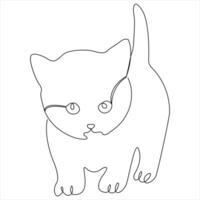 Continuous single line drawing of a cute cat pet animal vector art drawing