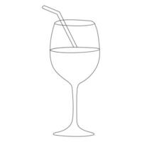 Continuous single line art drawing of wine glass outline beverage element vector illustration