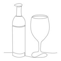 Continuous single line art drawing of wine glass outline beverage element vector illustration