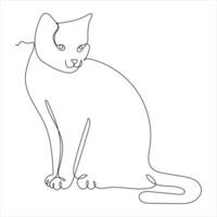 Continuous single line drawing of a cute cat pet animal vector art drawing