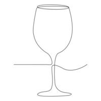 Continuous single line art drawing of wine glass outline beverage element vector illustration