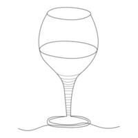 Continuous single line art drawing of wine glass outline beverage element vector illustration