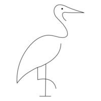 Standing heron continuous single line art drawing and heron design vector