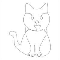 Continuous single line drawing of a cute cat pet animal vector art drawing