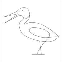 Standing heron continuous single line art drawing and heron design vector