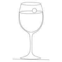 Continuous single line art drawing of wine glass outline beverage element vector illustration