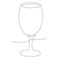 Continuous single line art drawing of wine glass outline beverage element vector illustration