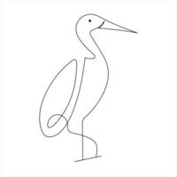 Standing heron continuous single line art drawing and heron design vector