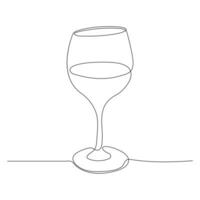 Continuous single line art drawing of wine glass outline beverage element vector illustration