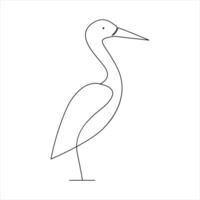 Standing heron continuous single line art drawing and heron design vector