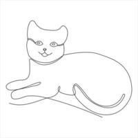 Continuous single line drawing of a cute cat pet animal vector art drawing