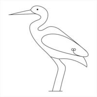 Standing heron continuous single line art drawing and heron design vector