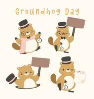 Happy groundhog day with cheerful cartoon groundhog  animal collection. vector