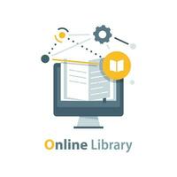 Online library,e-learning, internet education concept. Thin line vector illustration isolated on white background