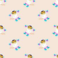 Seamless patterns with cute cats astronauts. Vector space illustration