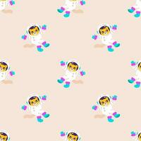 Seamless patterns with cute cats astronauts. Vector space illustration