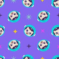 Seamless patterns with cute cats astronauts. Vector space illustration