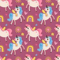 Seamless patterns with cute magical unicorns and rainbows. Vector illustration