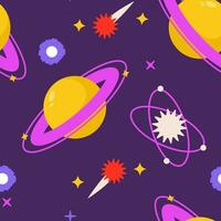 Seamless patterns with planets, stars and asteroids. Vector space illustration