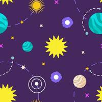 Seamless patterns with planets, stars and asteroids. Vector space illustration