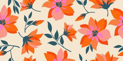 Exotic hand drawn flowers, seamless patterns with floral for fabric, textiles, clothing, wrapping paper, cover, banner, home decor, abstract backgrounds. vector illustration.